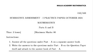 Summative Assessment I Mathematics Practice Paper Set1 October 2024 [upl. by April105]