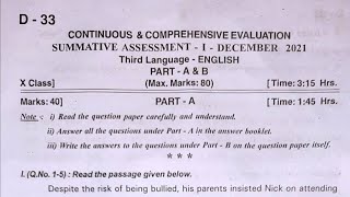 sa1 English question paper for class 10 [upl. by Stroud209]