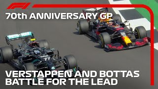 Max Verstappens Brilliant Overtake On Bottas To Reclaim Lead  70th Anniversary Grand Prix [upl. by Hpesoy]